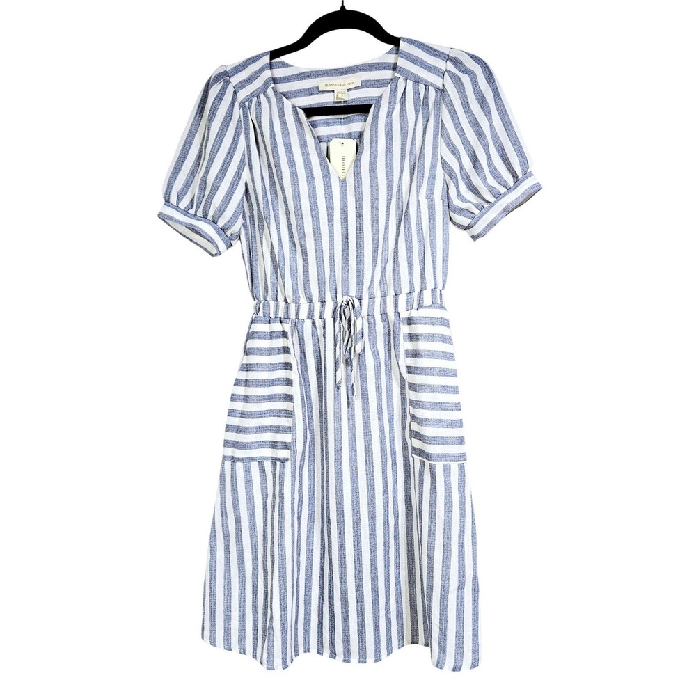 Monteau Womens Preppy Blue White Striped Dress S Nautical Coastal Hamptons Beach